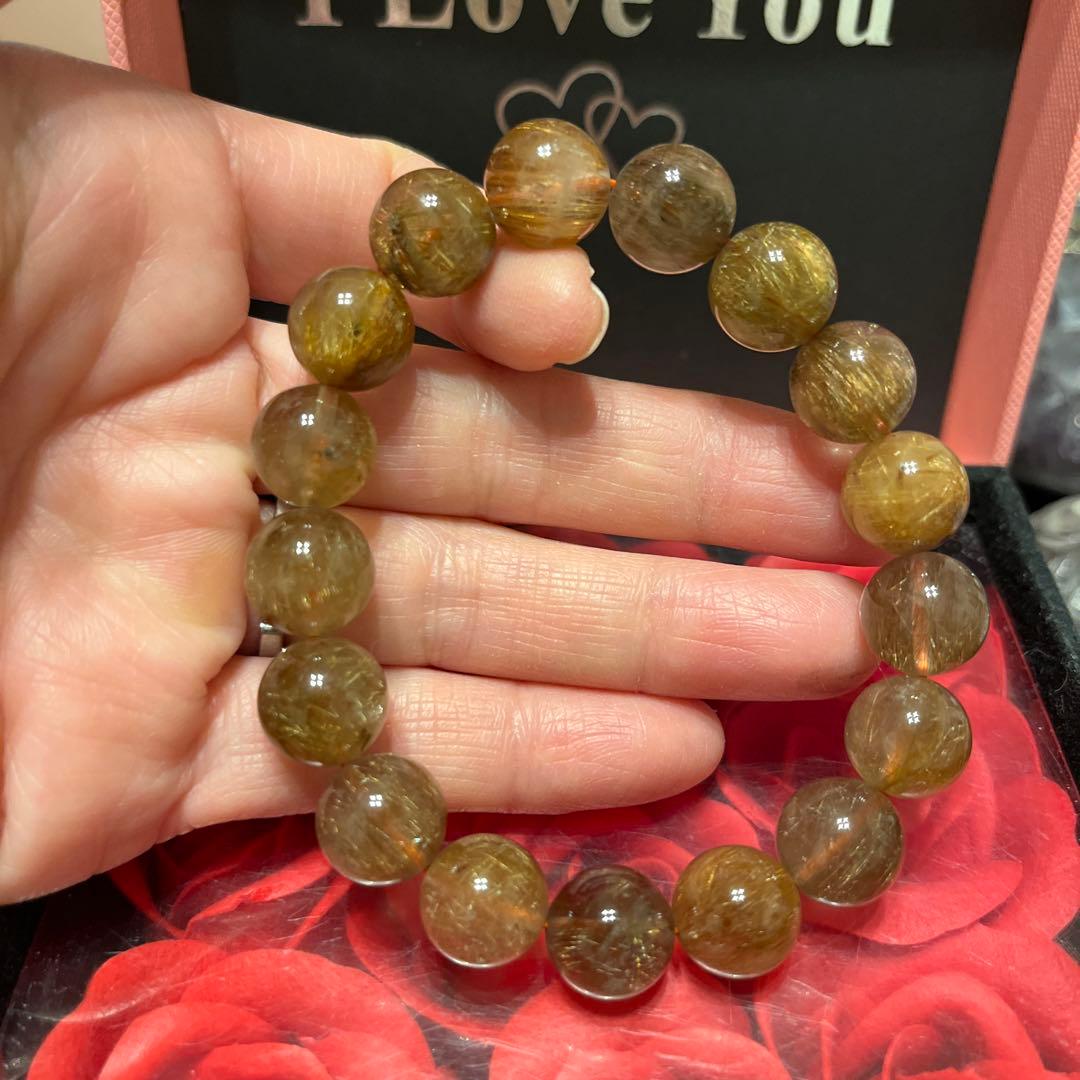 天然石ブレスレット　高品質　ブラウンルチルクォーツ