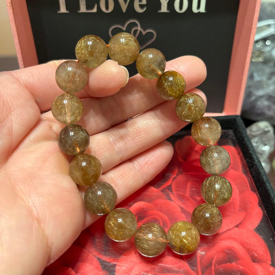 天然石ブレスレット　高品質　ブラウンルチルクォーツ