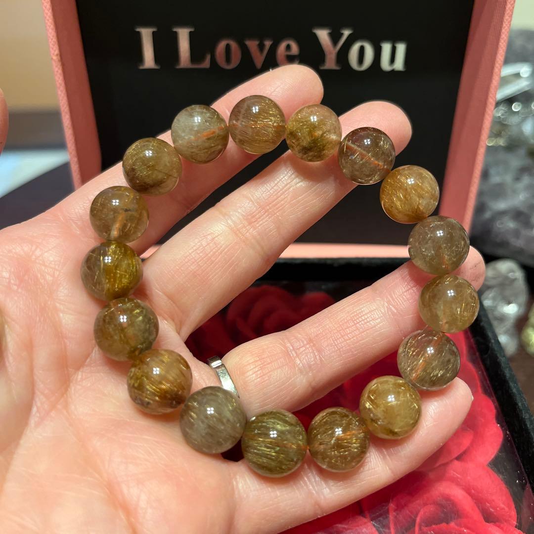 天然石ブレスレット　高品質　ブラウンルチルクォーツ