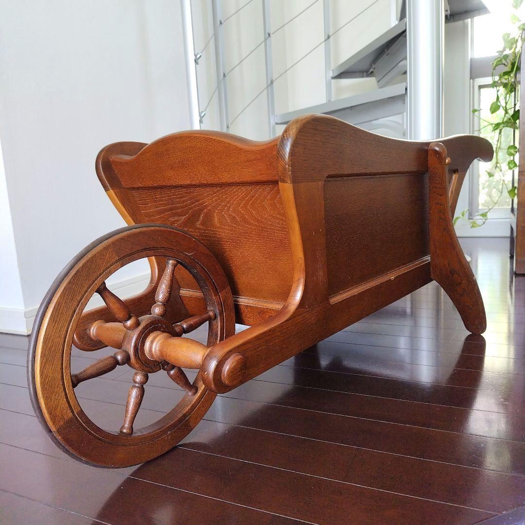 【レア】オールドカリモク レトロ 天然木 手押し車 一輪車 大型