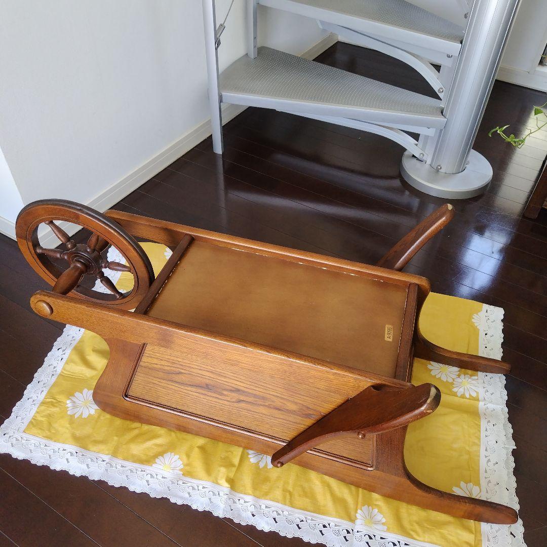【レア】オールドカリモク レトロ 天然木 手押し車 一輪車 大型