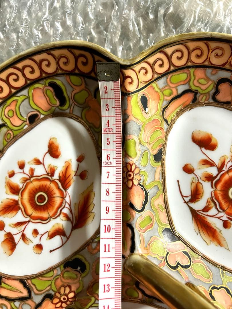 オールドノリタケ　大皿　ハンドル付き　手書き色絵　金彩金盛