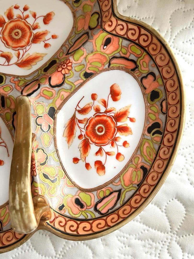 オールドノリタケ　大皿　ハンドル付き　手書き色絵　金彩金盛