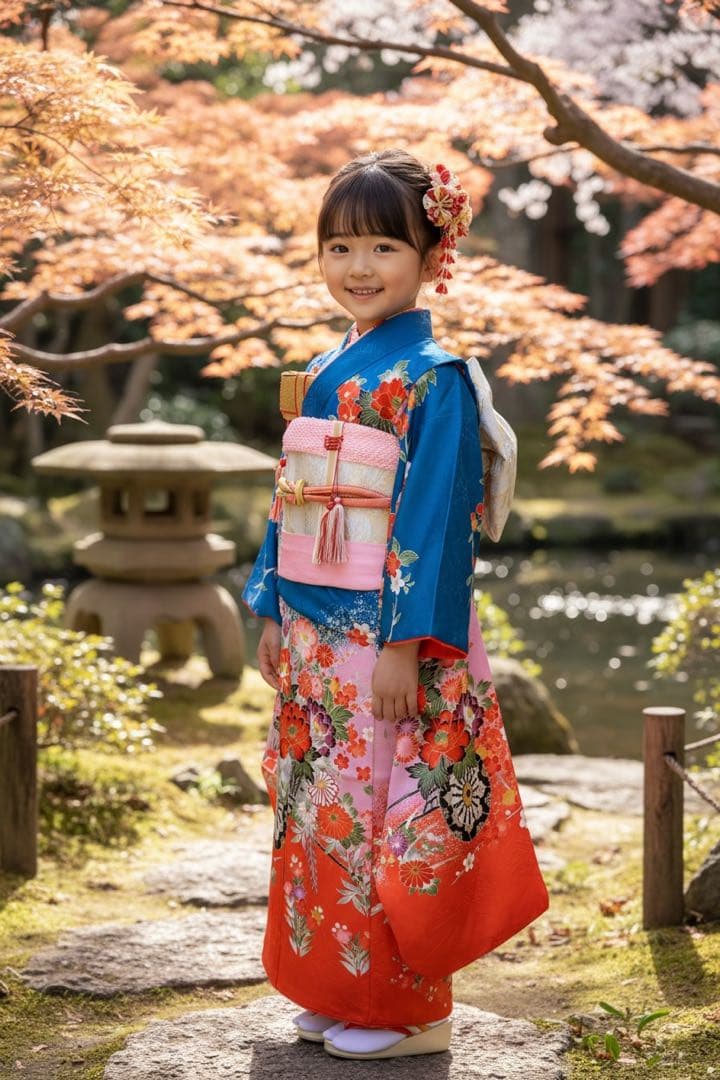 正絹お着物フルセット♡七五三　女の子　7歳　一式　藍色　紫　白