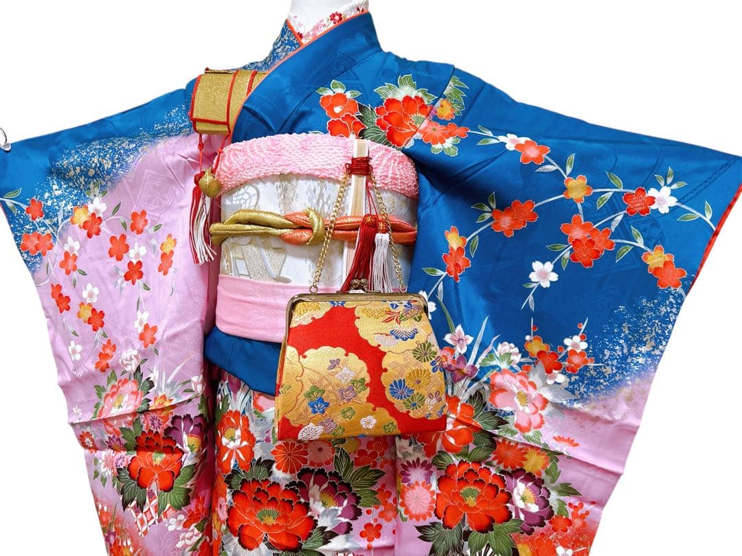 正絹お着物フルセット♡七五三　女の子　7歳　一式　藍色　紫　白