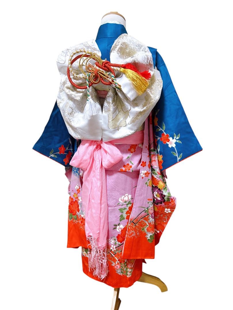 正絹お着物フルセット♡七五三　女の子　7歳　一式　藍色　紫　白