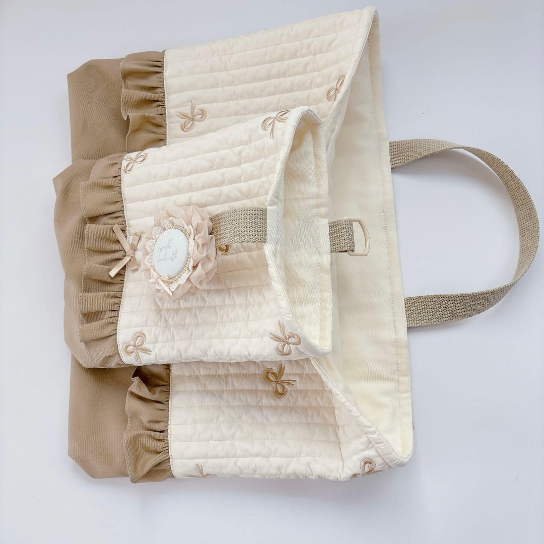 ヌビ りぼん 刺繍生地 レッスンバッグ 上履き袋 入学入園 体操着袋