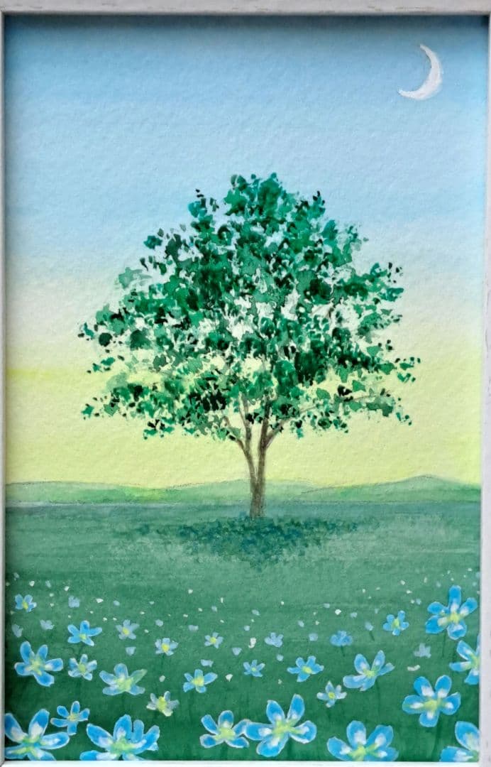 【すず☆らん】1本の木に願いをこめて☆アクリル画　ハガキサイズ　#68