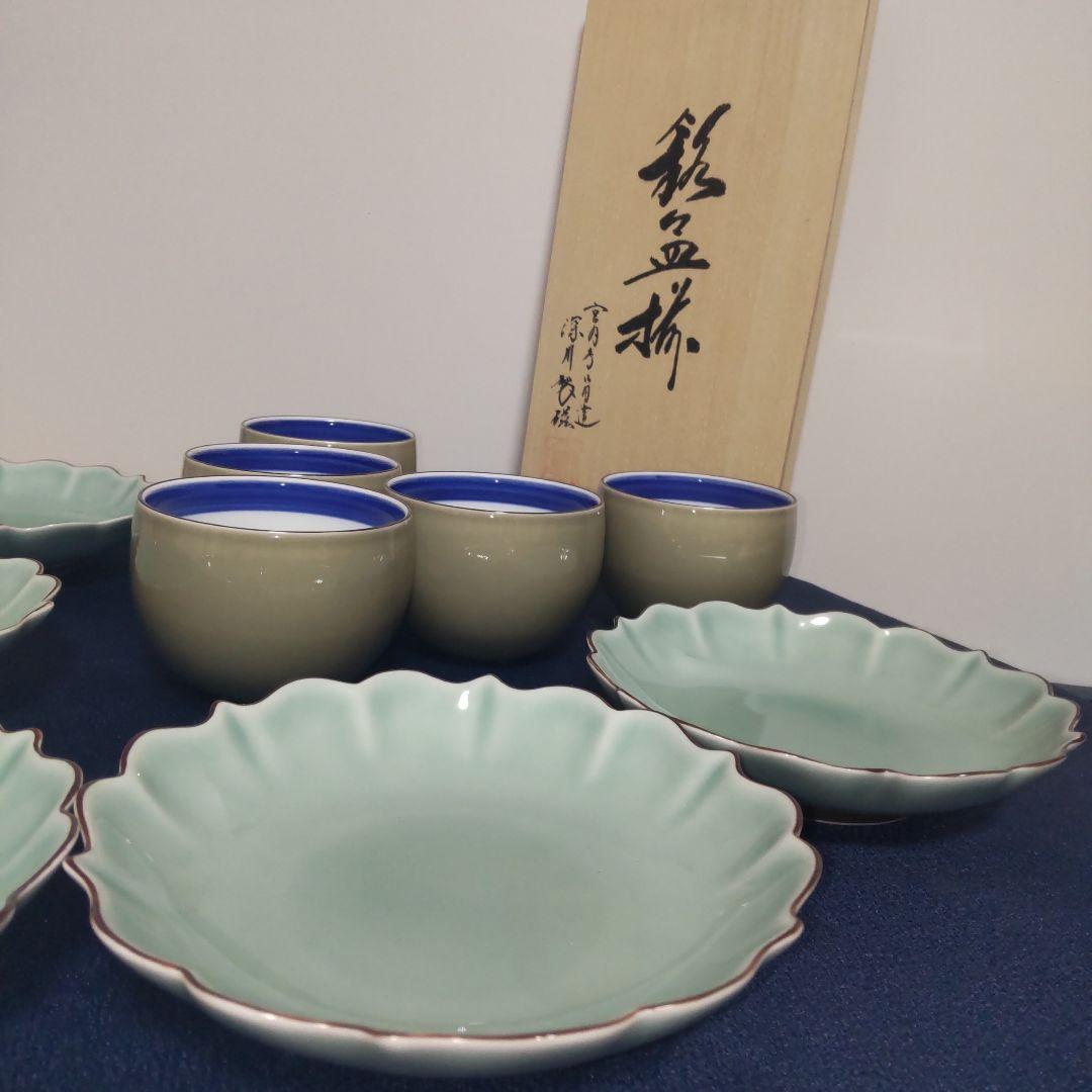 深川製磁 百年庵 高級ライン まとめ売り 青磁 笹青磁 湯飲み 皿 食器セット