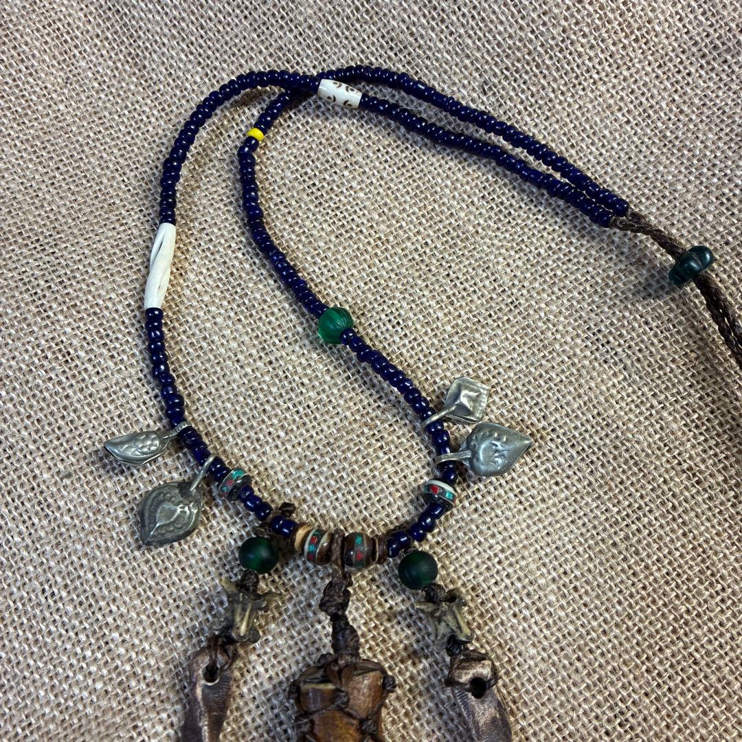 ナガ族　ネックレス　鹿の角　蛇骨　マクラメ　ビンテージ