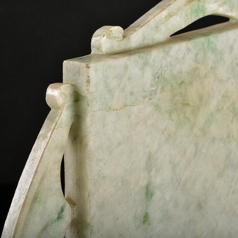 中国　玉石翡翠彫刻　蝙蝠刻　硯屏　時代箱付　U　R6053