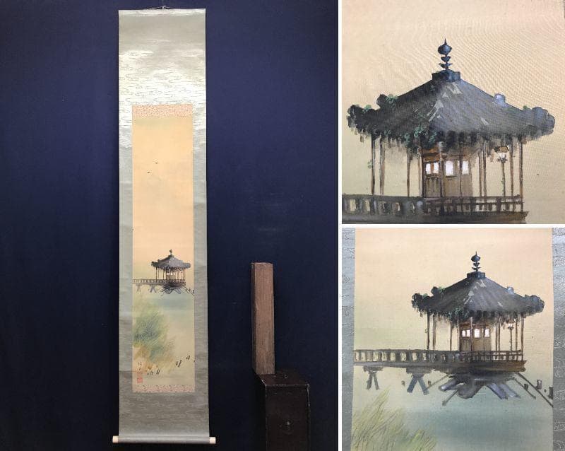 真作/田中頼璋/山水鳥居図/布袋屋掛軸HH-359