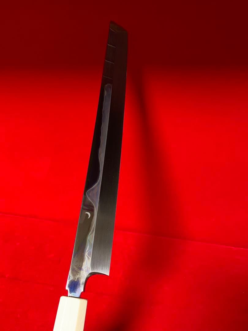 NO.01234包丁　先丸　堺製　中子刻印有り　水本焼　白一鋼　富士山残月　桐箱