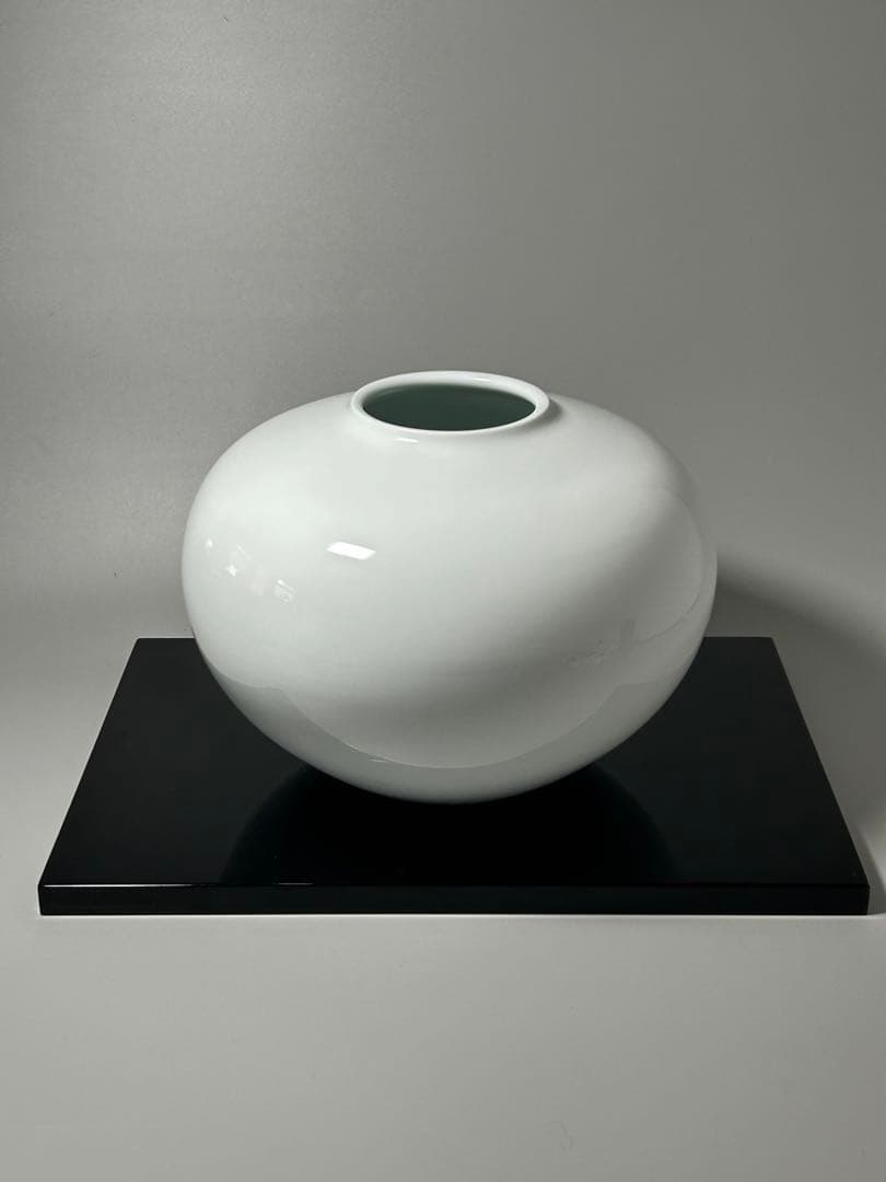 中村清六 造 高麗庵清六窯 白磁 壺 共箱 直径25㎝ 佐賀県重要無形文化