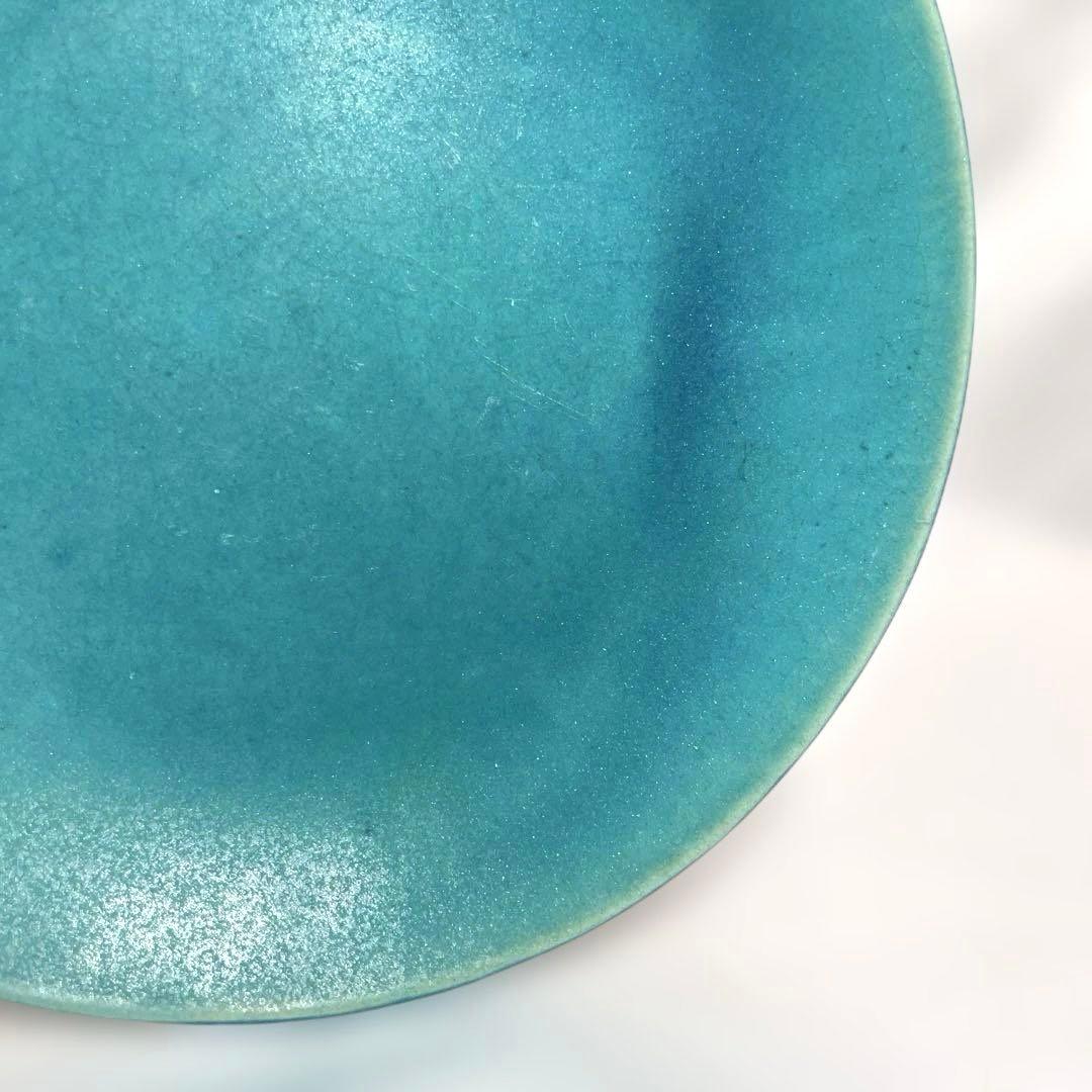 大嶺工房やちむん系 ターコイズグラデーション皿 25cm平皿 北窯・読谷