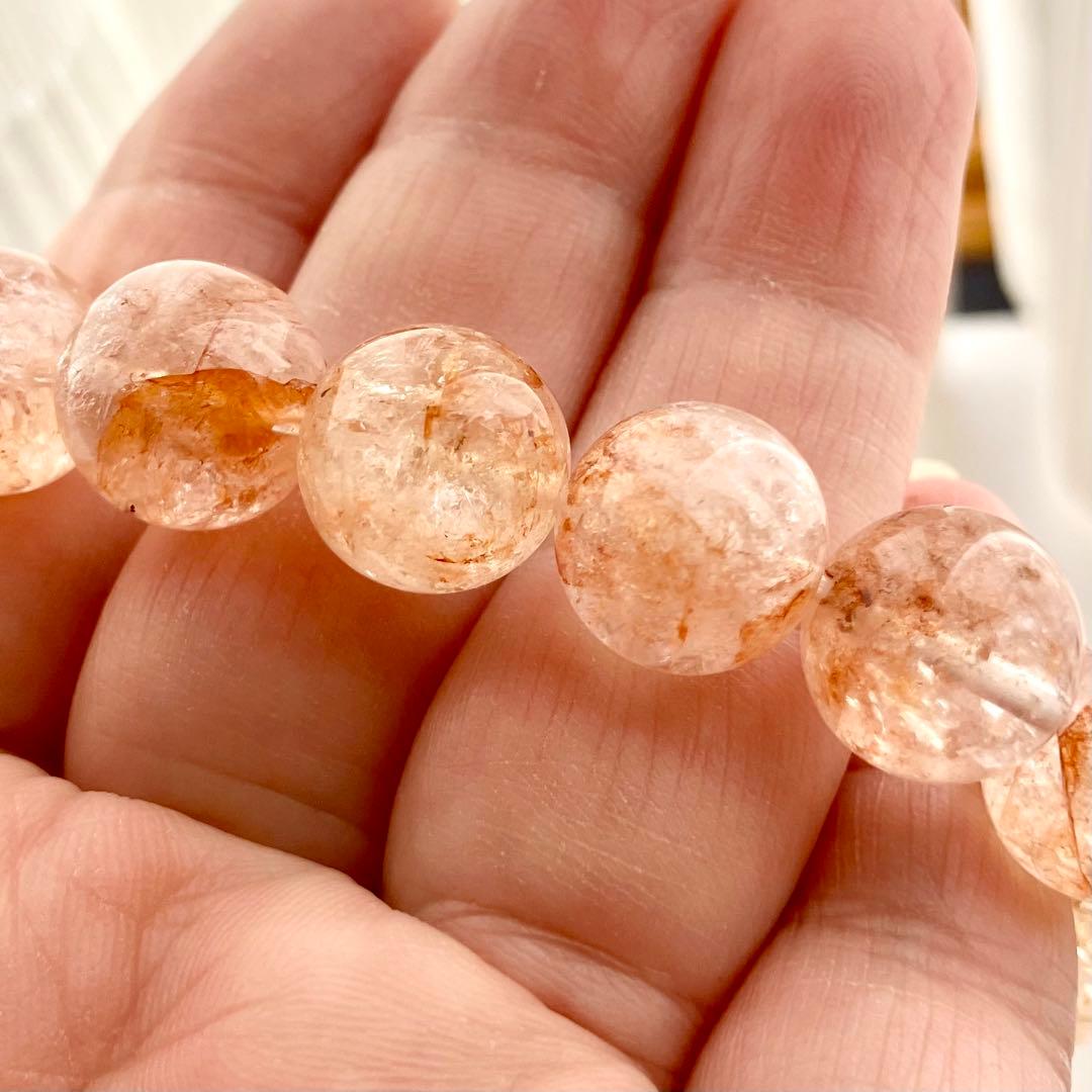 天然石 ハーキマーダイヤモンド ファイヤークォーツ共生 ブレスレット 12ミリ