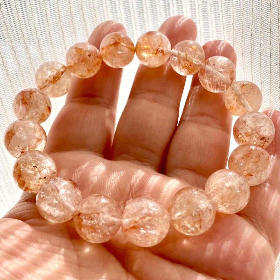 天然石 ハーキマーダイヤモンド ファイヤークォーツ共生 ブレスレット 12ミリ