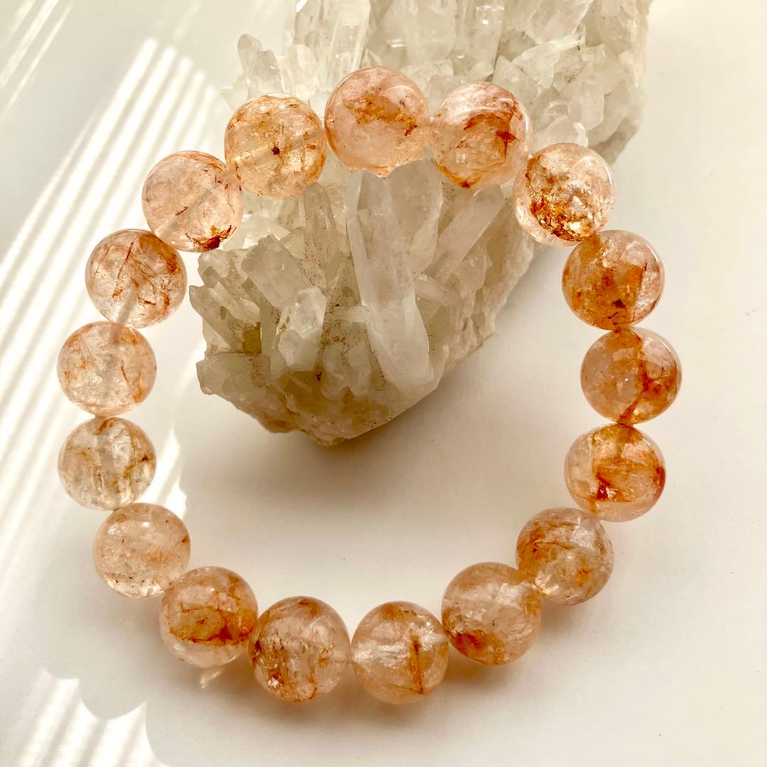 天然石 ハーキマーダイヤモンド ファイヤークォーツ共生 ブレスレット 12ミリ