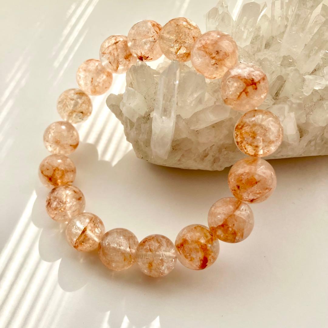 天然石 ハーキマーダイヤモンド ファイヤークォーツ共生 ブレスレット 12ミリ