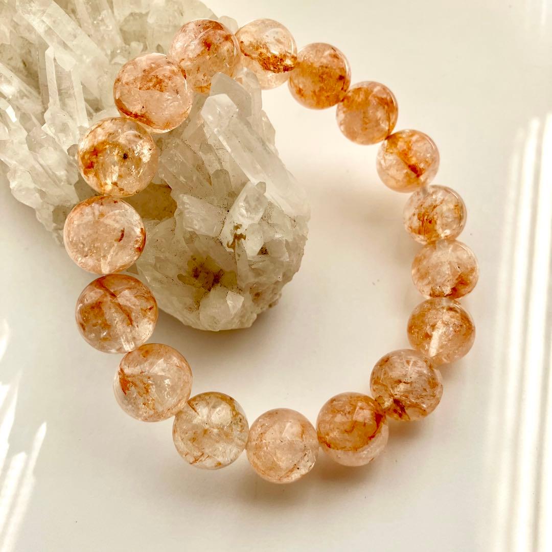天然石 ハーキマーダイヤモンド ファイヤークォーツ共生 ブレスレット 12ミリ