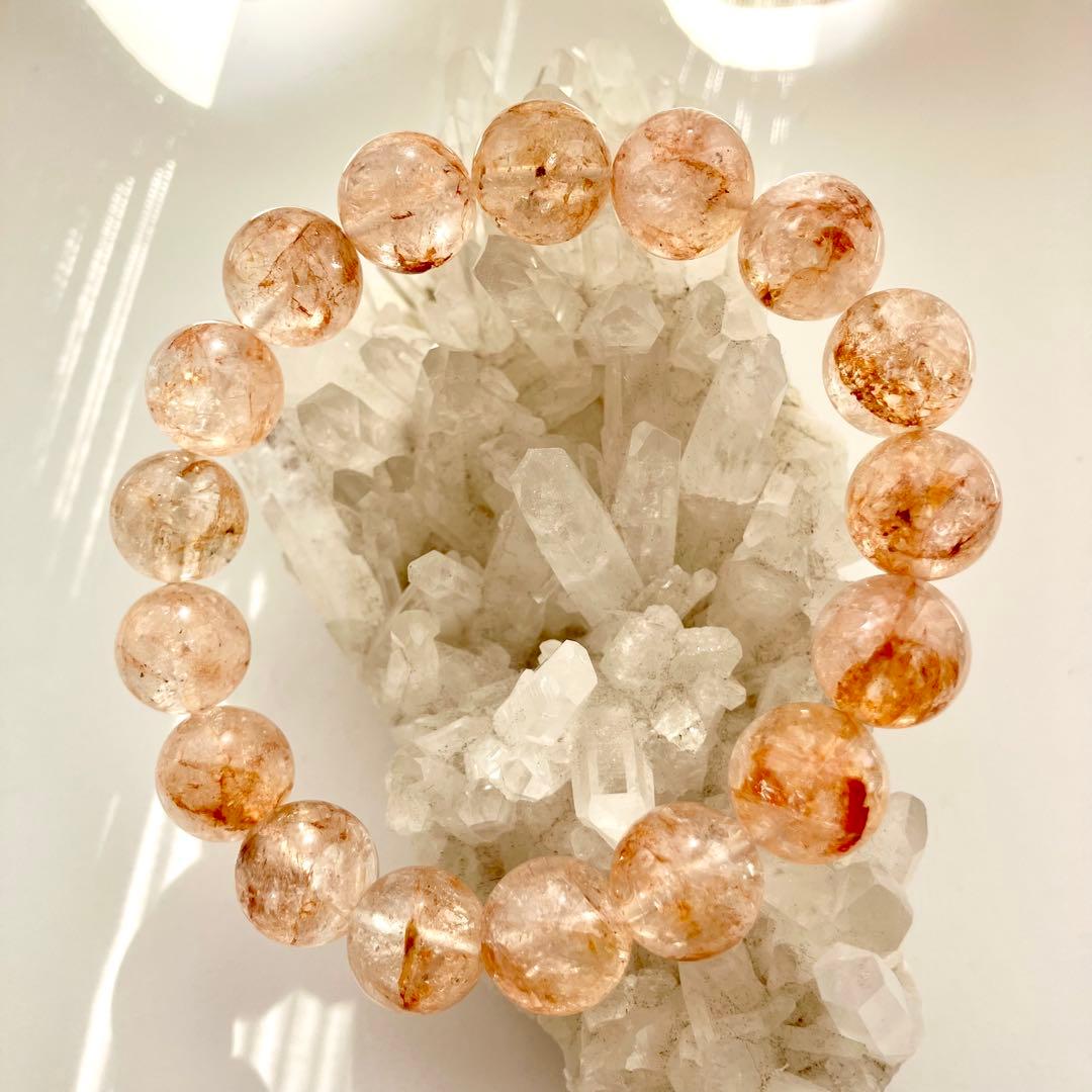 天然石 ハーキマーダイヤモンド ファイヤークォーツ共生 ブレスレット 12ミリ