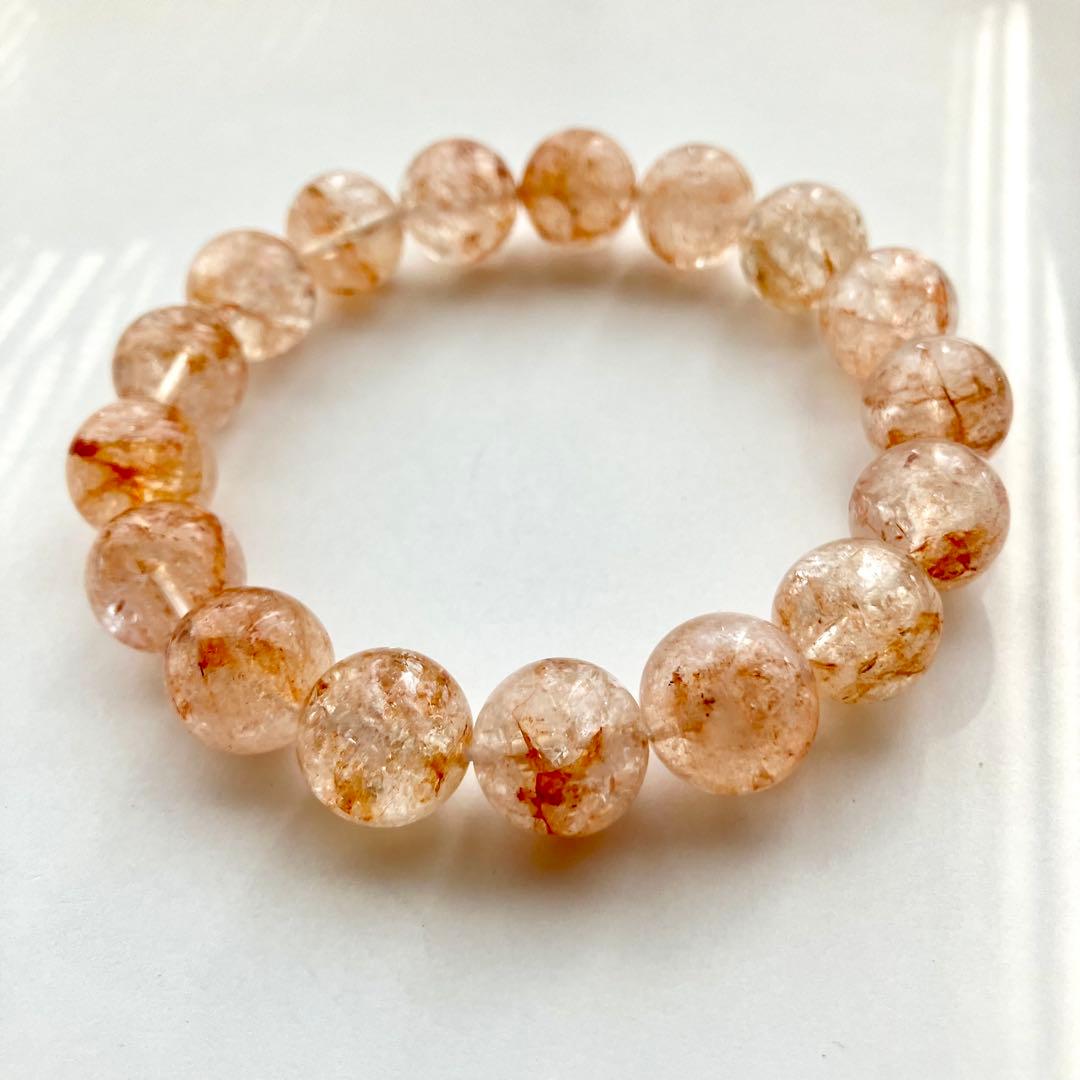 天然石 ハーキマーダイヤモンド ファイヤークォーツ共生 ブレスレット 12ミリ