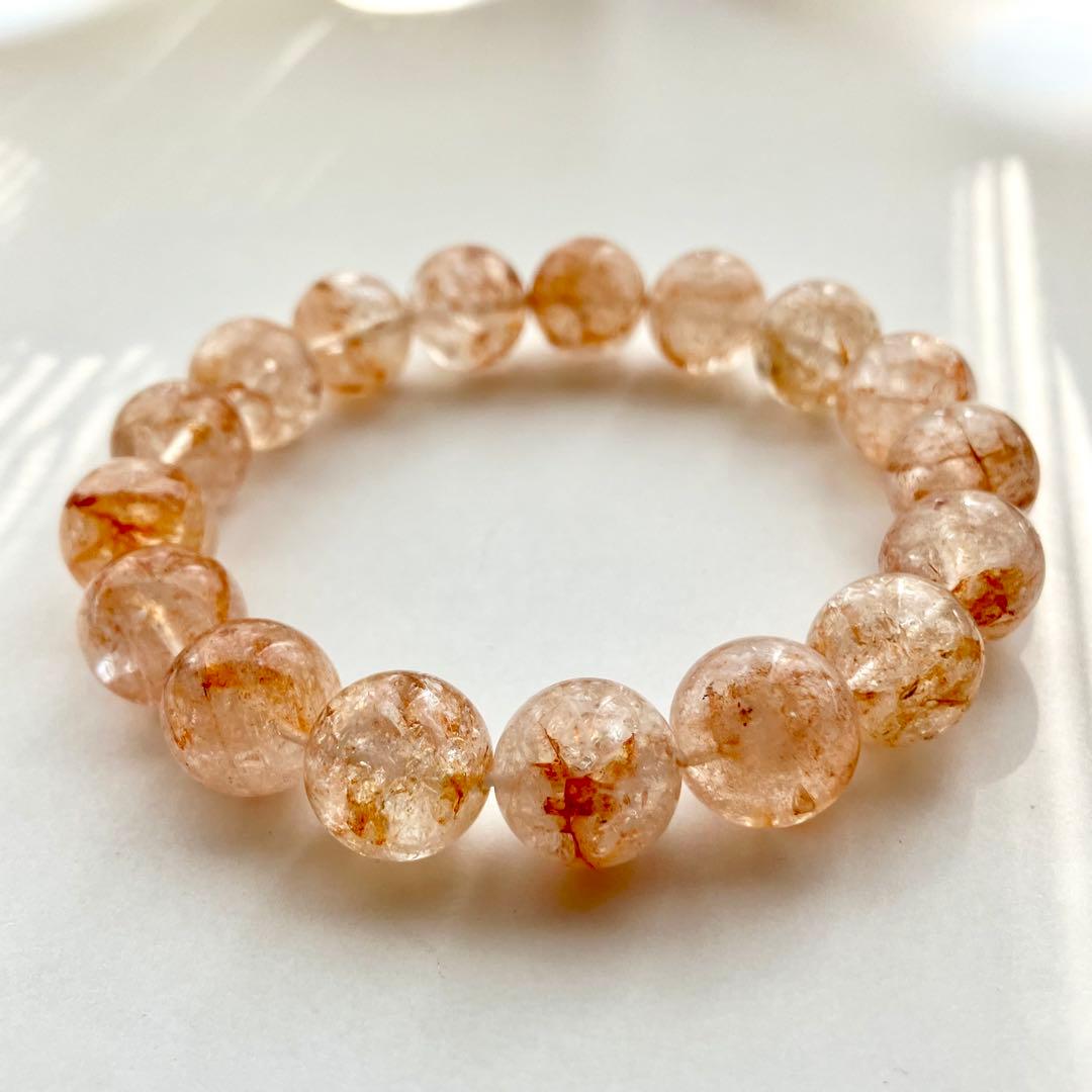 天然石 ハーキマーダイヤモンド ファイヤークォーツ共生 ブレスレット 12ミリ