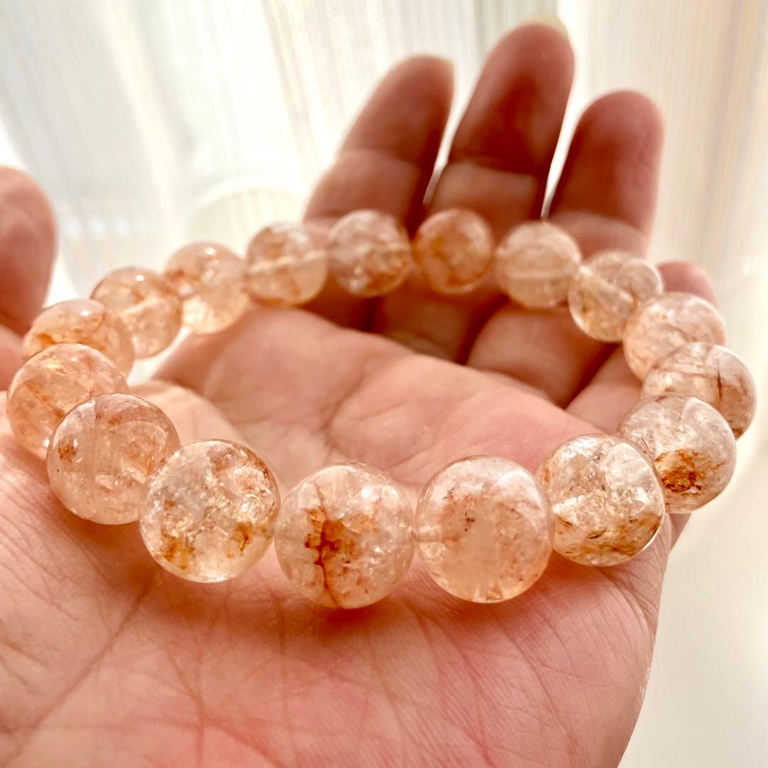 天然石 ハーキマーダイヤモンド ファイヤークォーツ共生 ブレスレット 12ミリ