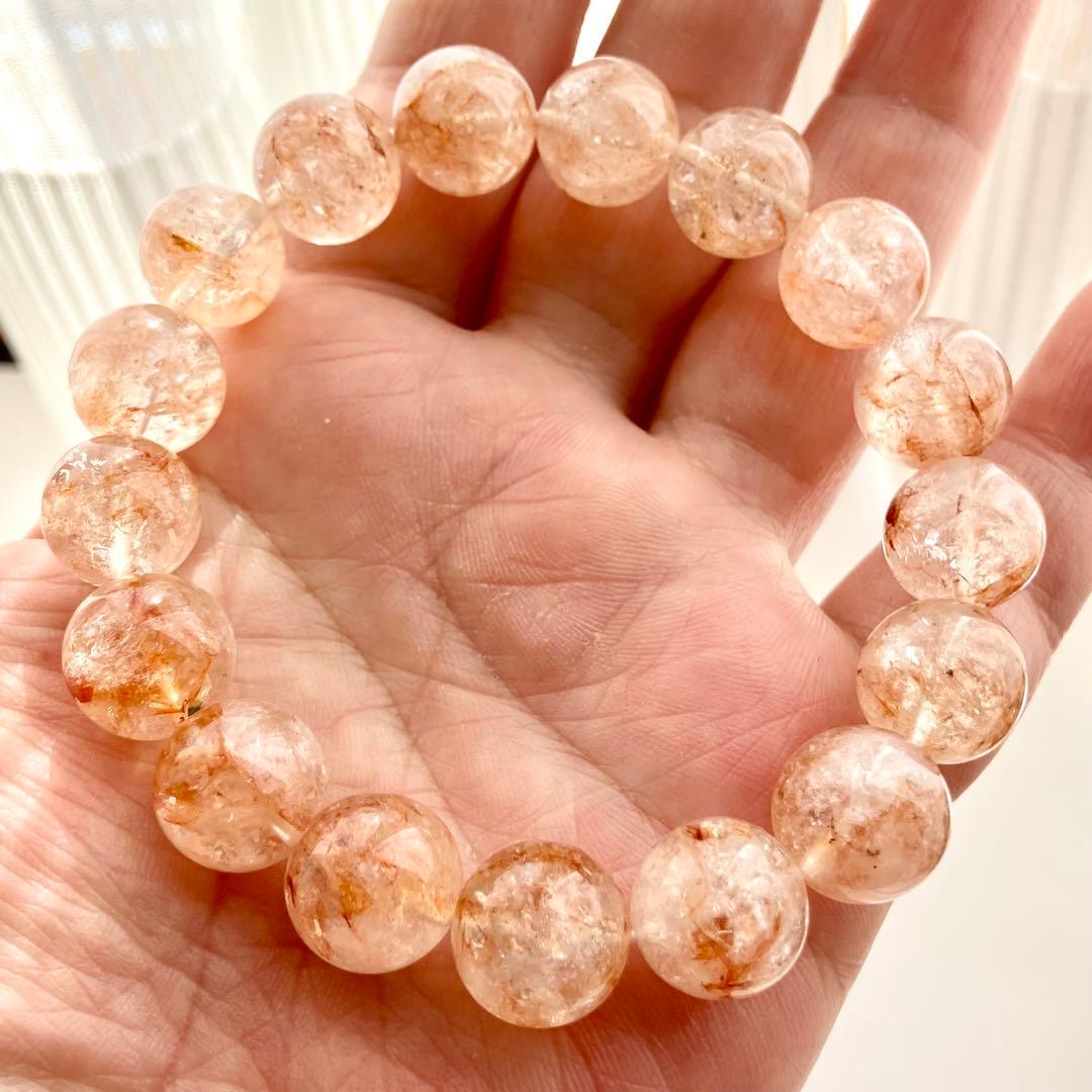 天然石 ハーキマーダイヤモンド ファイヤークォーツ共生 ブレスレット 12ミリ