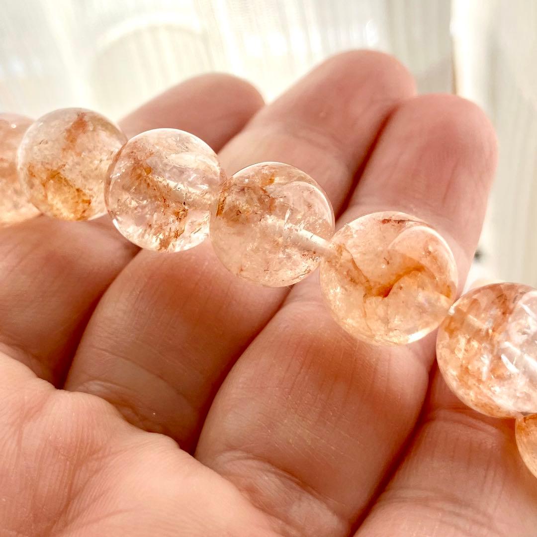 天然石 ハーキマーダイヤモンド ファイヤークォーツ共生 ブレスレット 12ミリ