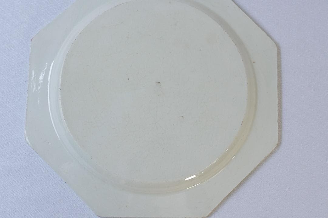 フランスアンティーク　オクトゴナル　プレート　青小花　20.2cm