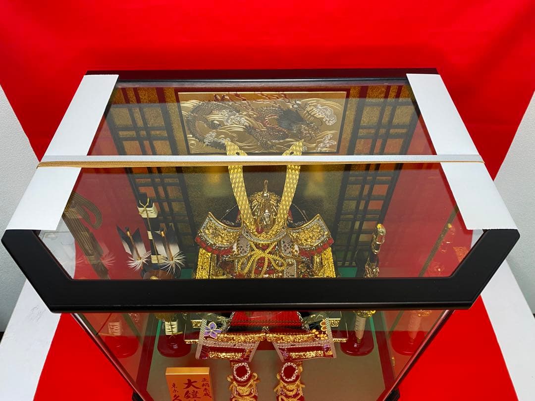 東京久月　五月人形　家紋付き大鎧飾り　オルゴール付き六角アクリルケース入