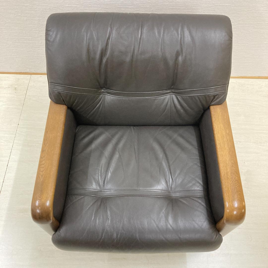 【カリモク】本革 一人掛けソファ シングルソファ レザー アームチェア A