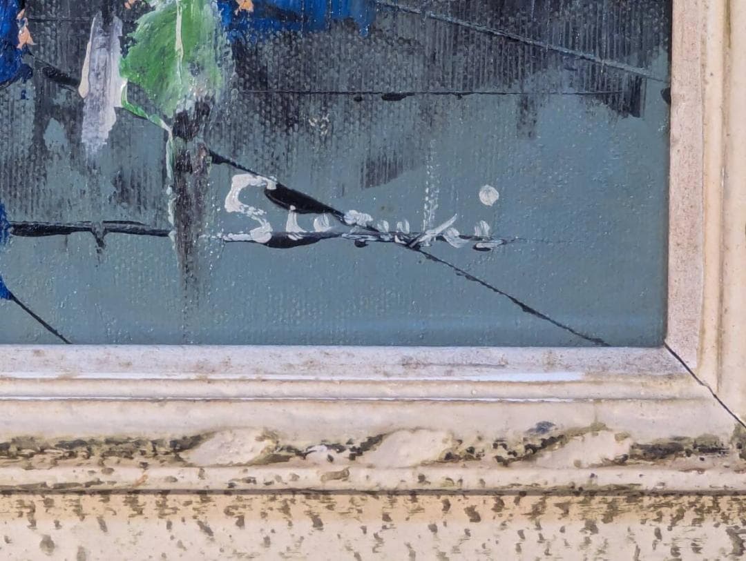 真作】絵画 油彩6号 街のにぎわい 都市風景 印象派風 都会の情景 W137