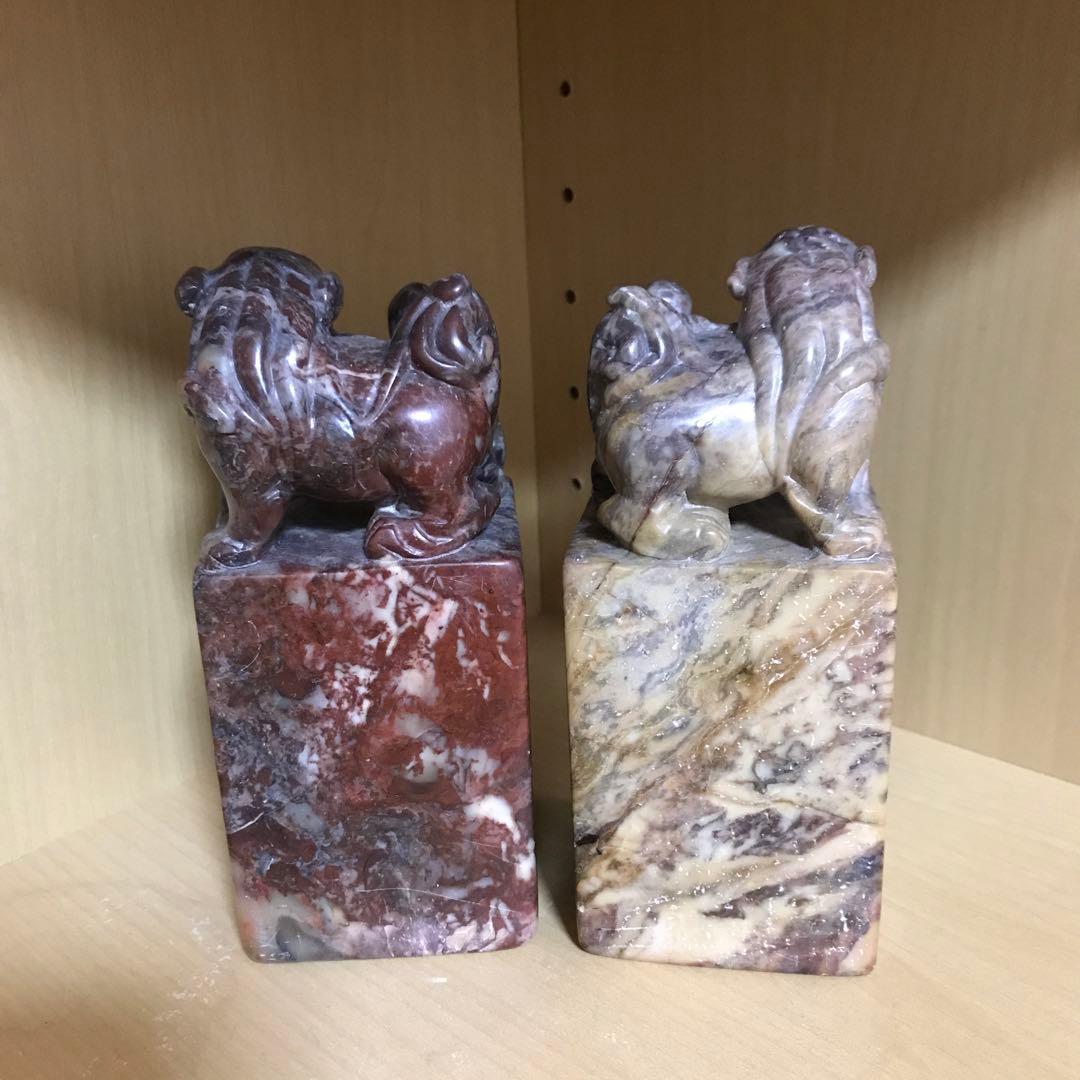 大型　印材　文房四宝　寿山石　獅子　鈕付き　書道　書画　印　置物　天然石