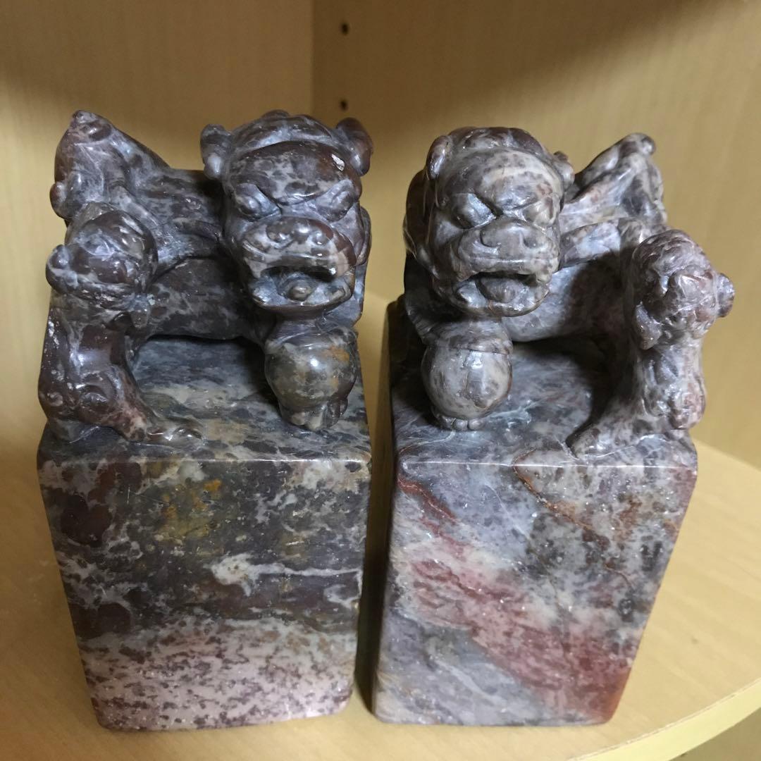 大型　印材　文房四宝　寿山石　獅子　鈕付き　書道　書画　印　置物　天然石