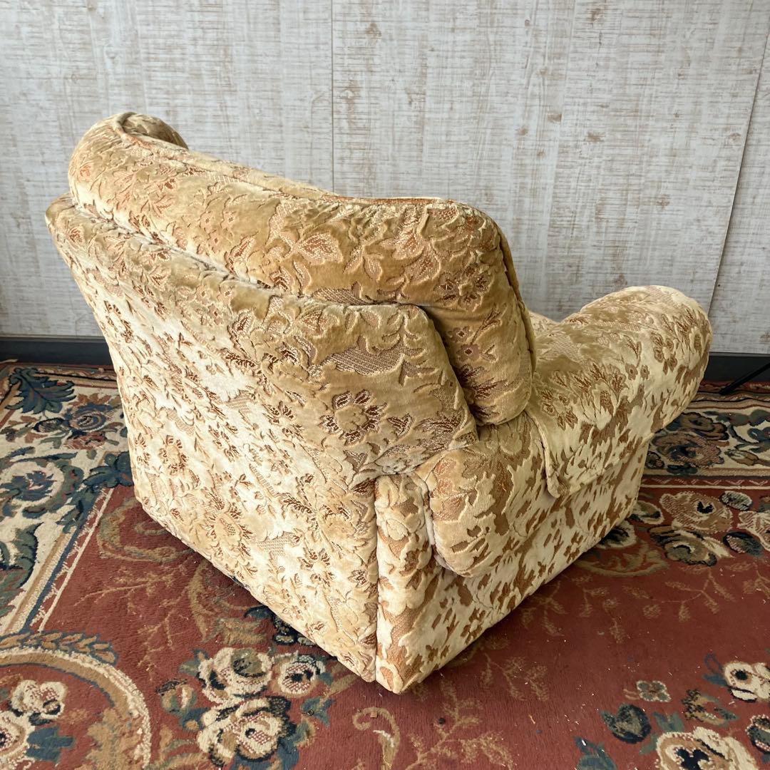 ② 昭和レトロ マルニ木工 花柄ベロアソファー 一人掛けソファー アームチェア