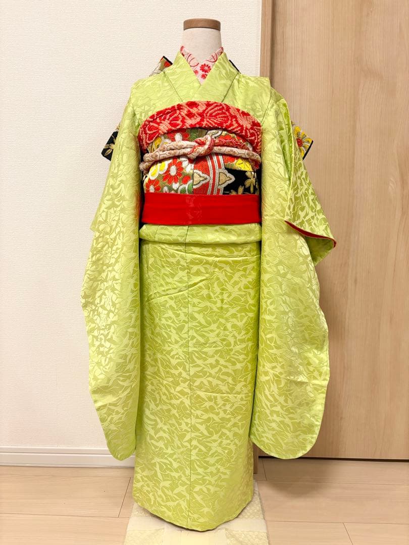 七五三 7歳 祝い着 正絹 黄緑 鶴 M2510282