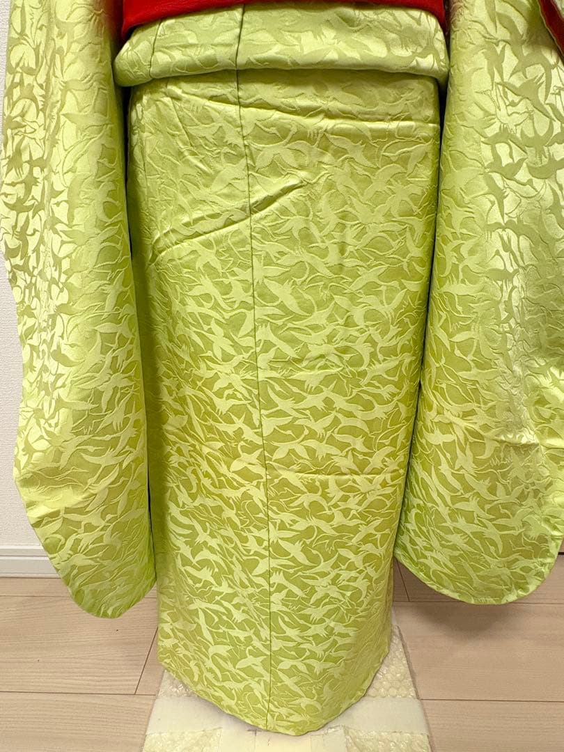 七五三 7歳 祝い着 正絹 黄緑 鶴 M2510282