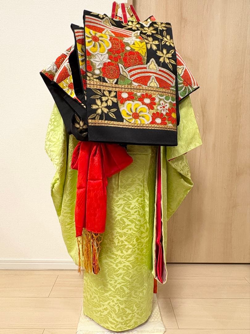 七五三 7歳 祝い着 正絹 黄緑 鶴 M2510282