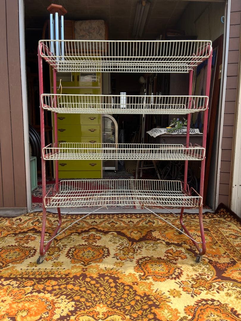 棚 ラック 什器 ② インテリア アンティーク 昭和レトロ 棚 赤 当時物