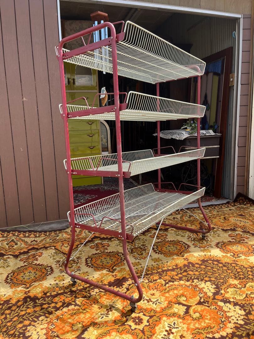 棚 ラック 什器 ② インテリア アンティーク 昭和レトロ 棚 赤 当時物