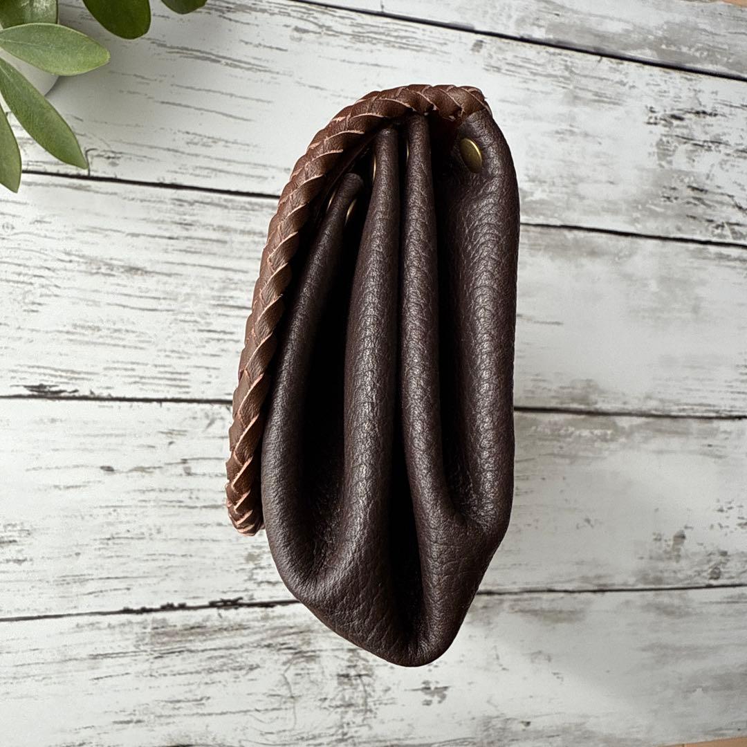 本革 長財布 毛付き ハラコ　カウ柄　姫路レザー　ダークブラウン