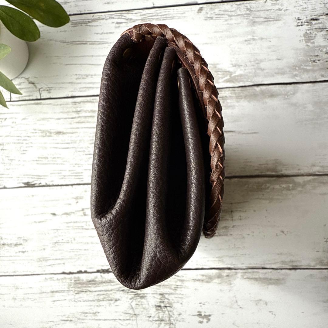 本革 長財布 毛付き ハラコ　カウ柄　姫路レザー　ダークブラウン