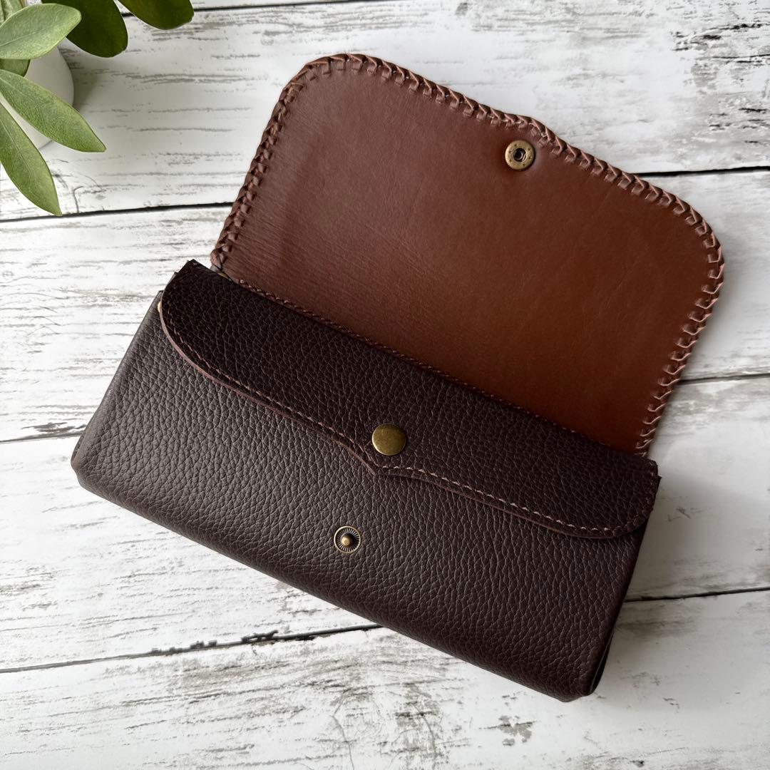 本革 長財布 毛付き ハラコ　カウ柄　姫路レザー　ダークブラウン