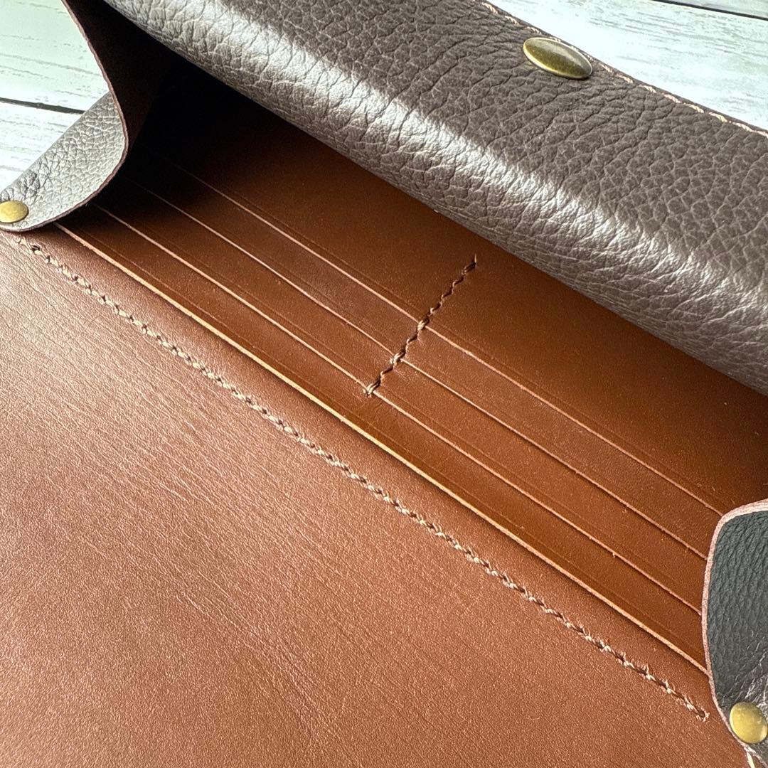 本革 長財布 毛付き ハラコ　カウ柄　姫路レザー　ダークブラウン