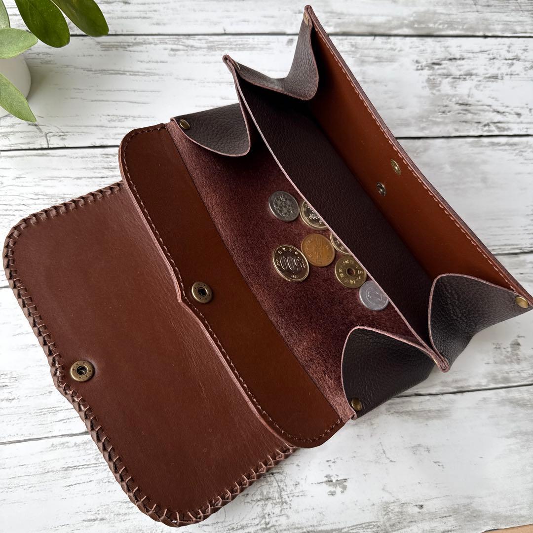 本革 長財布 毛付き ハラコ　カウ柄　姫路レザー　ダークブラウン