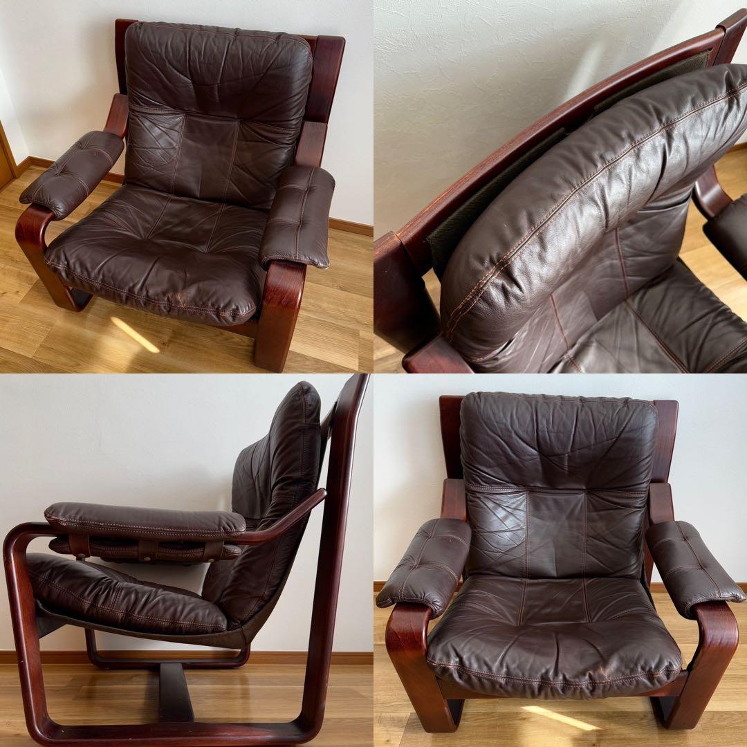 1人掛けソファ 1970s MID CENTURY LEATHER WOOD ARM CHAIR