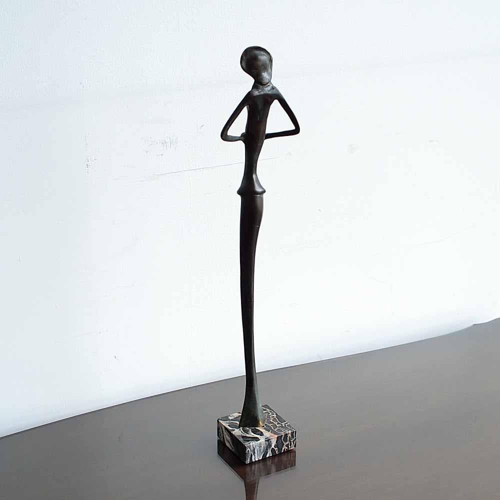 ブロンズ像 ミッドセンチュリー フォークアート オブジェ 大理石 ZR24127