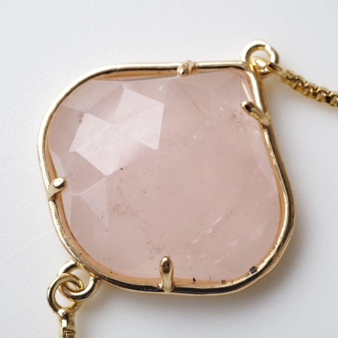 【TOMO】宝石質ローズクォーツのスライダーチェーンブレスレット